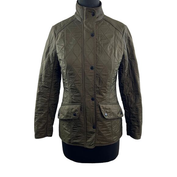 BARBOUR Cavalry Polarquilt Olive Green Jacket Quilted Snap Front Mock Neck Sz 4 - Picture 2 of 11